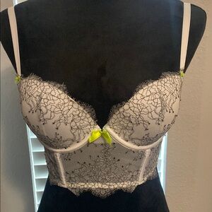 Very Sexy Demi Lace Longline Bra - White and Black